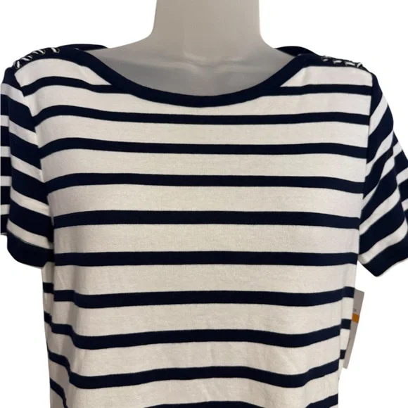 NWT Kim Rogers Navy/White Striped Casual Summer Top  SMALL   #Z - Picture 2 of 10
